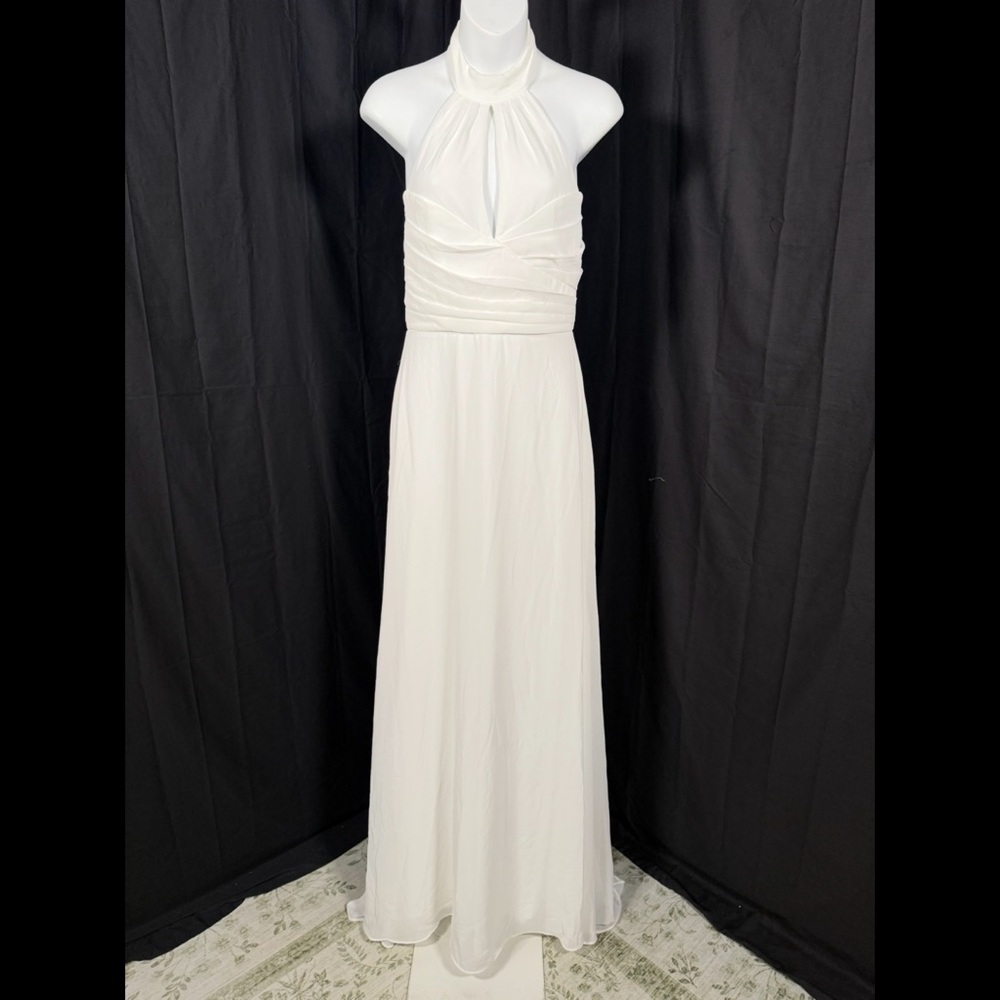 Lulus Elegant Glamour White Pleated Halter Cutout Maxi Dress Size S